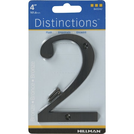 Hillman Distinctions 4 in. Bronze Zinc Die-Cast Screw-On Number 2 1 pc, PK3 843242